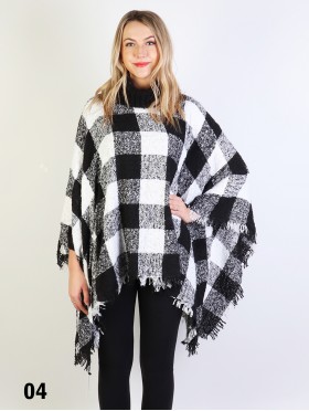 Loose Neck Poncho W/ Plaid